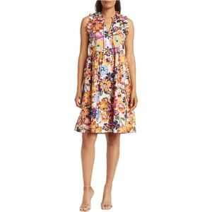 Maggy London Floral Cotton Dress Women's 10 Orange